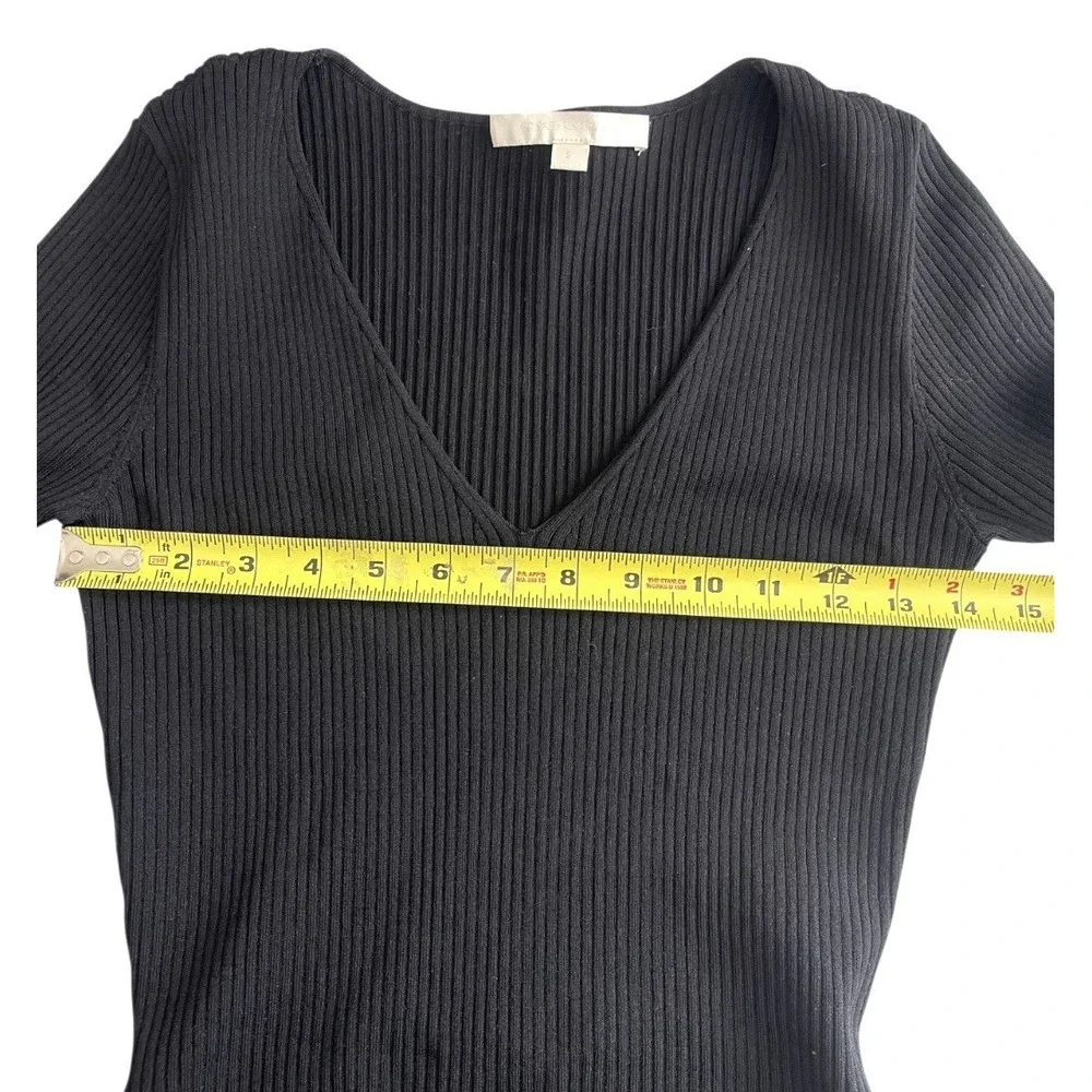 Jonathan Simkhai V-Neck Ribbed Stretchy Black Midi Dress Long Sleeve Cocktail - Picture 15 of 16